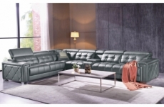 canapé d'angle en cuir de buffle italien de luxe 6/7 places, prestigia, gris foncé, angle gauche