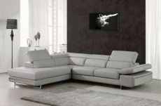 canapé d'angle, en cuir italien 5/6 places - guci, gris clair angle gauche