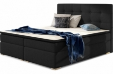 ensemble boxspring complet tête de lit + sommiers + matelas + surmatelas inaya de venesetti - tissu luxe noir - 140x200 cm