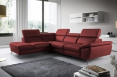 canapé d'angle en 100% tout cuir épais de luxe italien, 5/6 places kasini, rouge bordeaux, angle gauche
