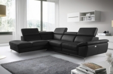 canapé d'angle relax en 100% tout cuir épais de luxe italien avec relax électrique, 5/6 places kaster, noir, angle gauche