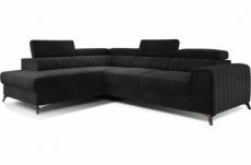 canapé d'angle convertible - larry velours - en tissu velours luxe noir, 5 places, angle gauche (vu de face)