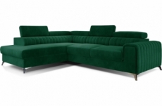 canapé d'angle convertible - larry velours - en tissu luxe vert, 5 places, angle gauche (vu de face)