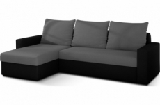 canapé d'angle convertible en tissu, rangement, gris/noir, angle gauche (vu de face), lima