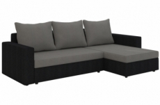 canapé d'angle convertible en tissu, rangement, gris/noir, angle droit (vu de face), lima