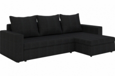 canapé d'angle convertible en tissu, rangement, noir uni, angle droit (vu de face), lima