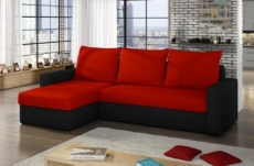 canapé d'angle convertible en tissu, rangement, rouge/noir, angle gauche (vu de face), lima