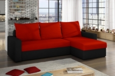 canapé d'angle convertible en tissu, rangement, rouge/noir, angle droit (vu de face), lima