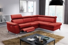 canapé d'angle en cuir italien de luxe 5/6 places avec relax électrique et coffre, lincoln, rouge foncé, angle droit