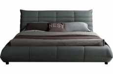 lit design en cuir de luxe berto, avec sommier à lattes gris foncé, 140x200