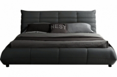 lit design en cuir de luxe berto, avec sommier à lattes offert, noir, 140x200