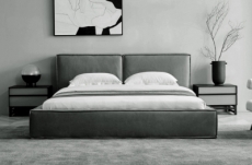 lit design en cuir de luxe bologna, avec sommier à lattes, gris foncé, 140x200