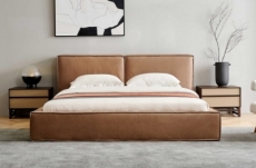 lit design en cuir de luxe bologna, avec sommier à lattes, marron, 180x200