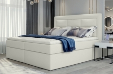 ensemble boxspring complet tête de lit + sommiers + matelas + surmatelas vista de venesetti - simili cuir ivoire - 160 x 200 cm