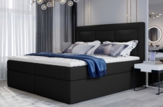 ensemble boxspring complet tête de lit + sommiers + matelas + surmatelas vista de venesetti - simili cuir noir - 180 x 200 cm