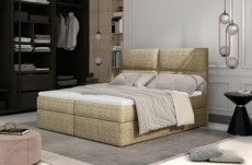 ensemble boxspring complet tête de lit + sommiers + matelas + surmatelas amaris de venesetti - tissu luxe beige - 160x200 cm