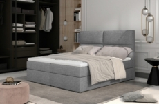 ensemble boxspring complet tête de lit + sommiers + matelas + surmatelas amaris de venesetti - tissu luxe gris clair - 160x200 cm