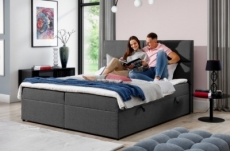 ensemble boxspring complet tête de lit + sommiers + matelas + surmatelas amaris de venesetti - tissu luxe gris foncé - 160x200 cm