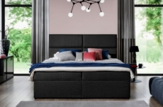 ensemble boxspring complet tête de lit + sommiers + matelas + surmatelas amaris de venesetti - tissu luxe noir - 180x200 cm