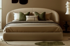 lit design en cuir de luxe luxo, avec sommier à lattes offert, beige, 140x200