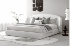 lit design en cuir de luxe luxo, avec sommier à lattes offert, blanc, 140x200