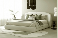 lit design en cuir de luxe luxo, avec sommier à lattes offert, écru, 140x200
