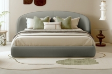 lit design en cuir de luxe luxo, avec sommier à lattes offert, gris clair, 160x200