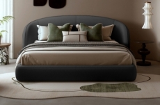 lit design en cuir de luxe luxo, avec sommier à lattes offert, noir, 140x200