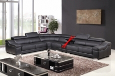 -canapé d'angle en cuir buffle italien de luxe 7 places londres noir, angle gauche, canapé personnalisé sur mesure sans le bar