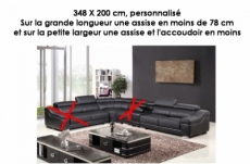 canapé d'angle en cuir buffle italien de luxe londres, sur mesure personnalisé selon de la demande du client: 348x200 cm. sur la grande longueur une assise en moins de 78 cm et sur la petite largeur une assise et l'accoudoir en moins. angle gauche