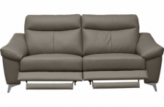 canapé 3 places avec 2 relax en cuir luxe italien, louis, 2 relax électriques,  gris foncé