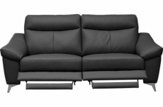 canapé 3 places avec 2 relax en cuir luxe italien, louis, 2 relax électriques,  noir