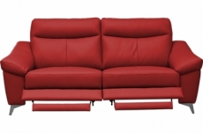 canapé 3 places avec 2 relax en cuir luxe italien, louis, 2 relax électriques,  rouge foncé