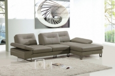 canapé d'angle en cuir italien 5 places lounge, gris pastel