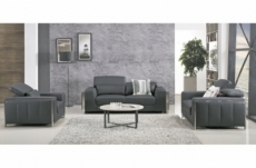 ensemble canapé 3 places et 2 places et fauteuil 1 place en cuir luxe italien buffle luxy, gris foncé