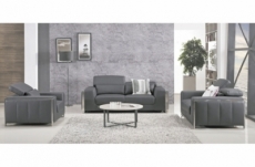 ensemble canapé 3 places et 2 places et fauteuil 1 place en cuir italien buffle luxy, gris foncé