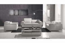 ensemble luxy en cuir haut de gamme italien de buffle, vénésetti; 3 places + 2 places + fauteuil. cuir prestigle luxe épais blanc n°ca01. et 2 poufs blancs cuir buffle - vénésetti intérieur & design
