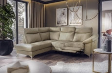 canapé d'angle en cuir italien de luxe 5 places luzerne, avec relax électrique et coffre, beige, angle gauche