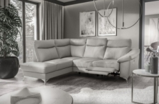 - canapé d'angle en cuir italien de luxe 5 places luzerne, avec relax électrique et coffre, gris clair, angle gauche