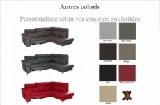 canapé d'angle en cuir italien de luxe 5 places luzerne, avec relax électrique et coffre, couleur personnalisée, angle droit