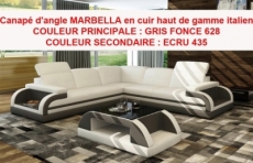 canapé d'angle marbella en cuir haut de gamme italien  gris 628 principale et ecru 435 secondaire