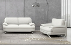 ensemble de 2 canapés 3+2 : canapé 3 places + canapé 2 places, en cuir luxe italien marini, blanc