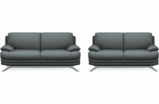 ensemble de 2 canapés 3+2 : canapé 3 places + canapé 2 places, en cuir luxe italien marini, gris foncé