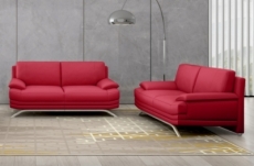 ensemble de 2 canapés 3+2 : canapé 3 places + canapé 2 places, en cuir luxe italien marini, rouge