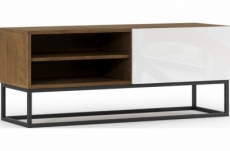meuble tv avec tiroir - coloris chêne artisanal - façade blanc brillant, collection avon