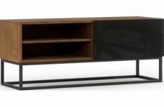 meuble tv avec tiroir - coloris chêne artisanal - façade noir brillant, collection avon