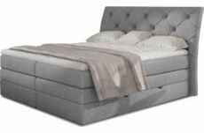 ensemble boxspring complet tête de lit + sommiers + matelas + surmatelas miro tissu luxe gris - 140x200 cm