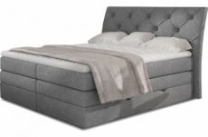 ensemble boxspring complet tête de lit + sommiers + matelas + surmatelas miro tissu luxe gris - 140x200 cm