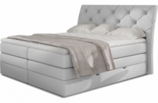 ensemble boxspring complet tête de lit + sommiers + matelas + surmatelas miro en simili blanc - 140x200 cm