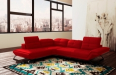 canapé d'angle en cuir italien 5 places moderni, rouge